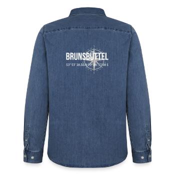 Koordinaten Brunsbüttel - Männer Jeanshemd Organic von Stanley/Stella - verwaschenes Mittelblau  - Hinten - AI Model Male 185 light (185cm)