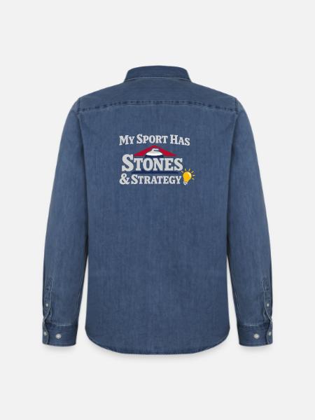 Curling Funny Sweep Hard Broom Cardio - Men’s Organic Denim Shirt by Stanley/Stella - mid washy 