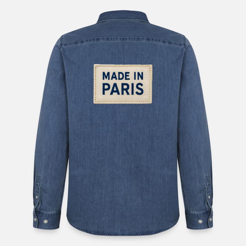 Made in Paris Fabric Patch - Männer Jeanshemd Organic von Stanley/Stella - verwaschenes Mittelblau