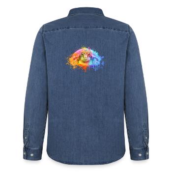 Schildkröte Aquarell Illustration - Männer Jeanshemd Organic von Stanley/Stella - verwaschenes Mittelblau  - Hinten - AI Model Male 185 light (185cm)