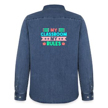 Pre K Teacher Classroom My Rules Kindergarten - Men’s Organic Denim Shirt by Stanley/Stella - mid washy  - Back - AI Model Male 185 light (185cm)