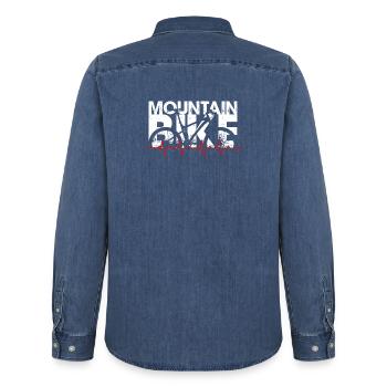 Mountainbike-Beat - Männer Jeanshemd Organic von Stanley/Stella - verwaschenes Mittelblau  - Hinten - AI Model Male 185 light (185cm)