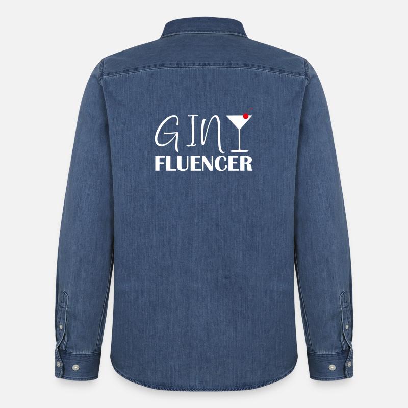 Ginfluencer Gin Statement Gin Trinker Spruch - Männer Jeanshemd Organic von Stanley/Stella - verwaschenes Mittelblau 