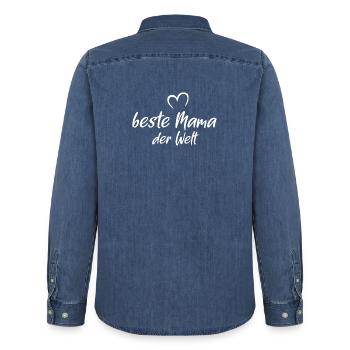 Beste Mama der Welt - Muttertag Geschenk - Männer Jeanshemd Organic von Stanley/Stella - verwaschenes Mittelblau  - Hinten - AI Model Male 185 light (185cm)