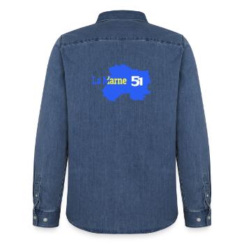 The Marne 51 Departmental Map - Men’s Organic Denim Shirt by Stanley/Stella - mid washy  - Back - AI Model Male 185 light (185cm)