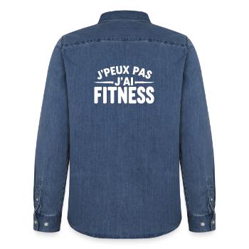 cadeau sport pour homme j'peux pas j'ai fitness - Chemise en denim homme bio Stanley/Stella - bleu moyen délavé  - Dos - AI Model Male 185 light (185cm)