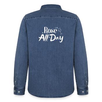 Rosé all day - Men’s Organic Denim Shirt by Stanley/Stella - mid washy  - Back - AI Model Male 185 light (185cm)
