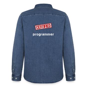 Programmer - Men’s Organic Denim Shirt by Stanley/Stella - mid washy  - Back - AI Model Male 185 light (185cm)