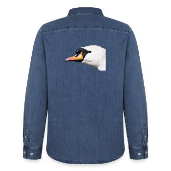 Schwanenporträt Schwarzweiß Kontrast - Männer Jeanshemd Organic von Stanley/Stella - verwaschenes Mittelblau  - Hinten - AI Model Male 185 light (185cm)