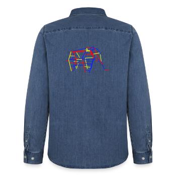 DDR Kletterelefant - Männer Jeanshemd Organic von Stanley/Stella - verwaschenes Mittelblau  - Hinten - AI Model Male 185 light (185cm)