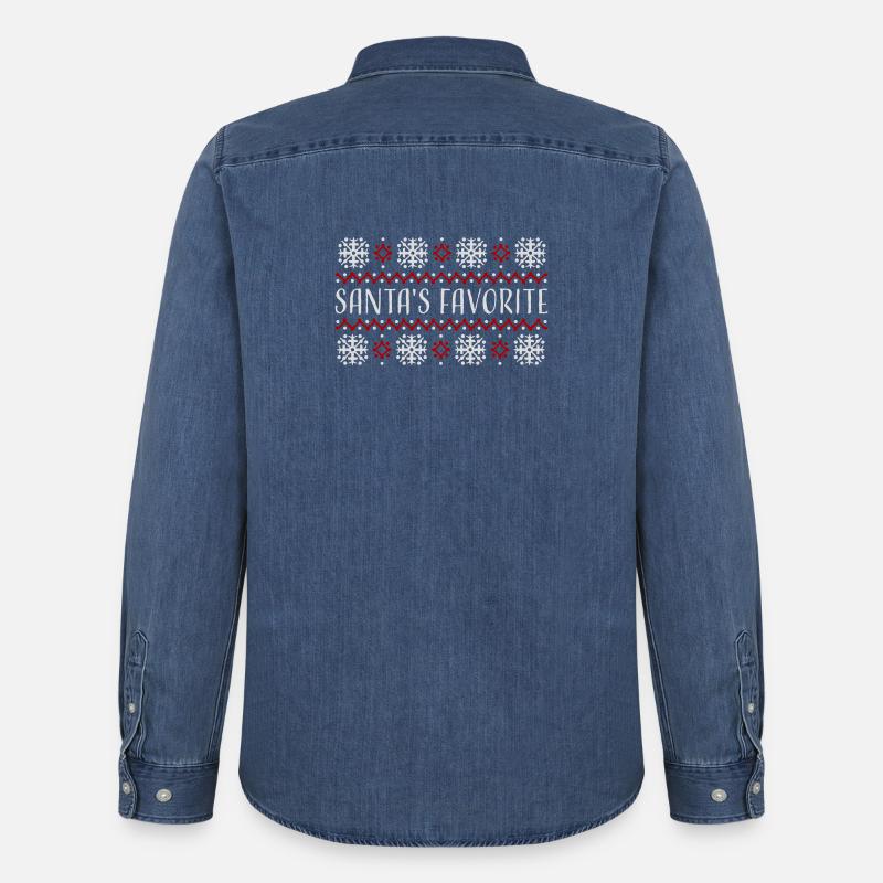 Santa's Favorite Weihnachtspullover Schneeflocken - Männer Jeanshemd Organic von Stanley/Stella - verwaschenes Mittelblau