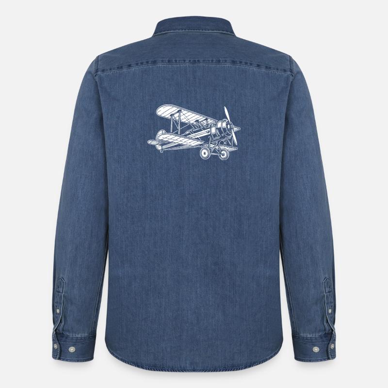 Doppeldecker Oldtimer, Klassisches Flugzeug Design - Männer Jeanshemd Organic von Stanley/Stella - verwaschenes Mittelblau 