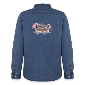 Nara Todai-ji, Welterbe, Tempel in Japan Zeichnung - Männer Jeanshemd Organic von Stanley/Stella - verwaschenes Mittelblau  - Hinten - AI Model Male 185 light (185cm)