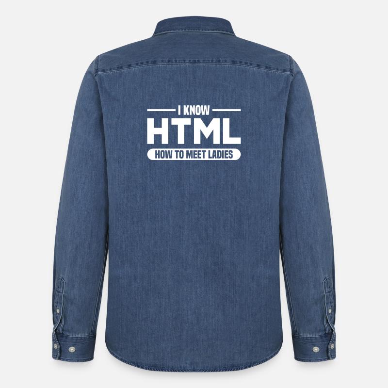HTML Humor Code Programmierer Spruch - Männer Jeanshemd Organic von Stanley/Stella - verwaschenes Mittelblau