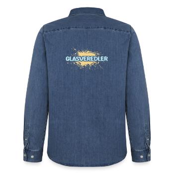 Gift for glass finisher - Men’s Organic Denim Shirt by Stanley/Stella - mid washy  - Back - AI Model Male 185 light (185cm)