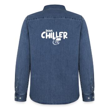 Süßes Lazy Vibes Tee – Geschenk Idee Serialchiller - Männer Jeanshemd Organic von Stanley/Stella - verwaschenes Mittelblau  - Hinten - AI Model Male 185 light (185cm)