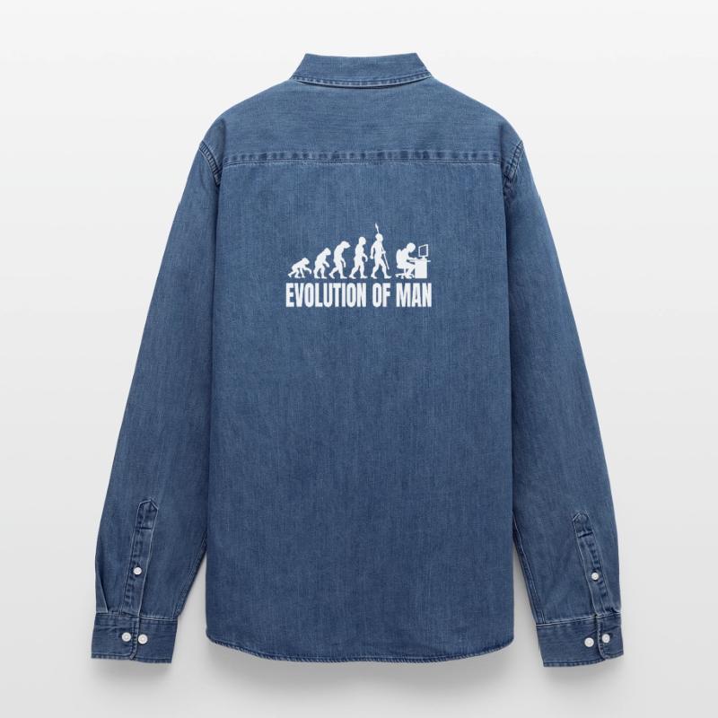 Programmeur Computer Freak Evolution Rétro Chemise en denim homme bio Stanley/Stella