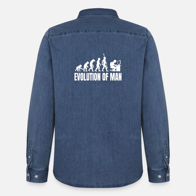 Programmer Computer Freak Evolution Retro - Men’s Organic Denim Shirt by Stanley/Stella - mid washy