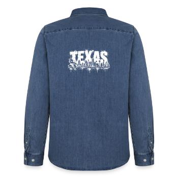 Texas Skyline Silhouette - Männer Jeanshemd Organic von Stanley/Stella - verwaschenes Mittelblau  - Hinten - AI Model Male 185 light (185cm)