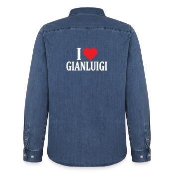 T-Shirt Ich liebe Gianluigi T-Shirt Geschenkidee - Männer Jeanshemd Organic von Stanley/Stella - verwaschenes Mittelblau  - Hinten - AI Model Male 185 light (185cm)