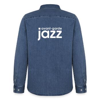 avantgarde jazz - Men’s Organic Denim Shirt by Stanley/Stella - mid washy  - Back - AI Model Male 185 light (185cm)