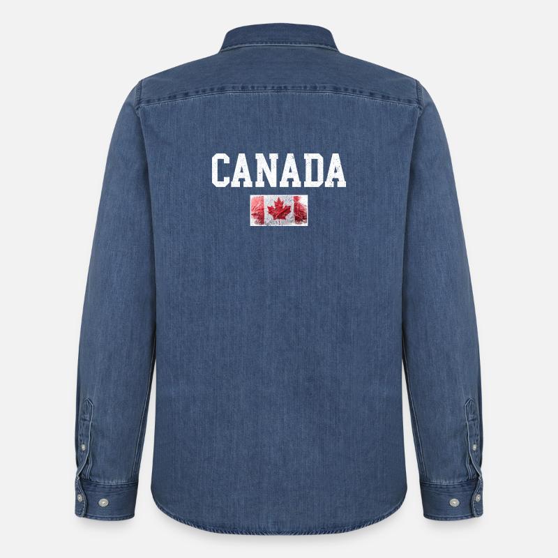 Distressed Kanada Maple Flagge - Männer Jeanshemd Organic von Stanley/Stella - verwaschenes Mittelblau 