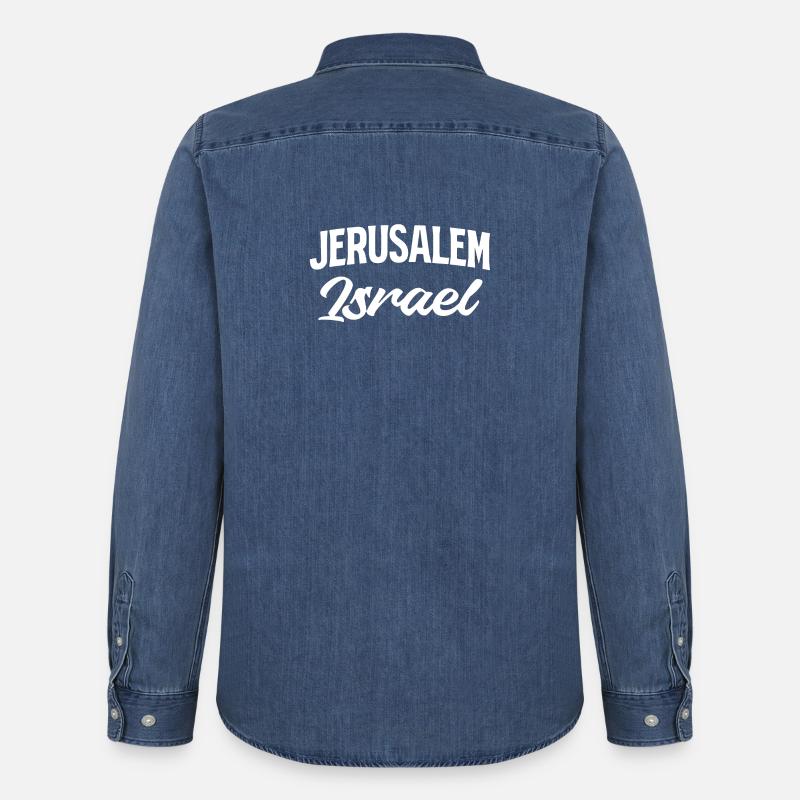 Jerusalem Israel Script Stil - Männer Jeanshemd Organic von Stanley/Stella - verwaschenes Mittelblau 