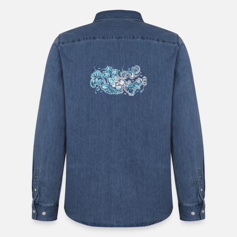 Blauer Blumen-Muster - Männer Jeanshemd Organic von Stanley/Stella - verwaschenes Mittelblau 