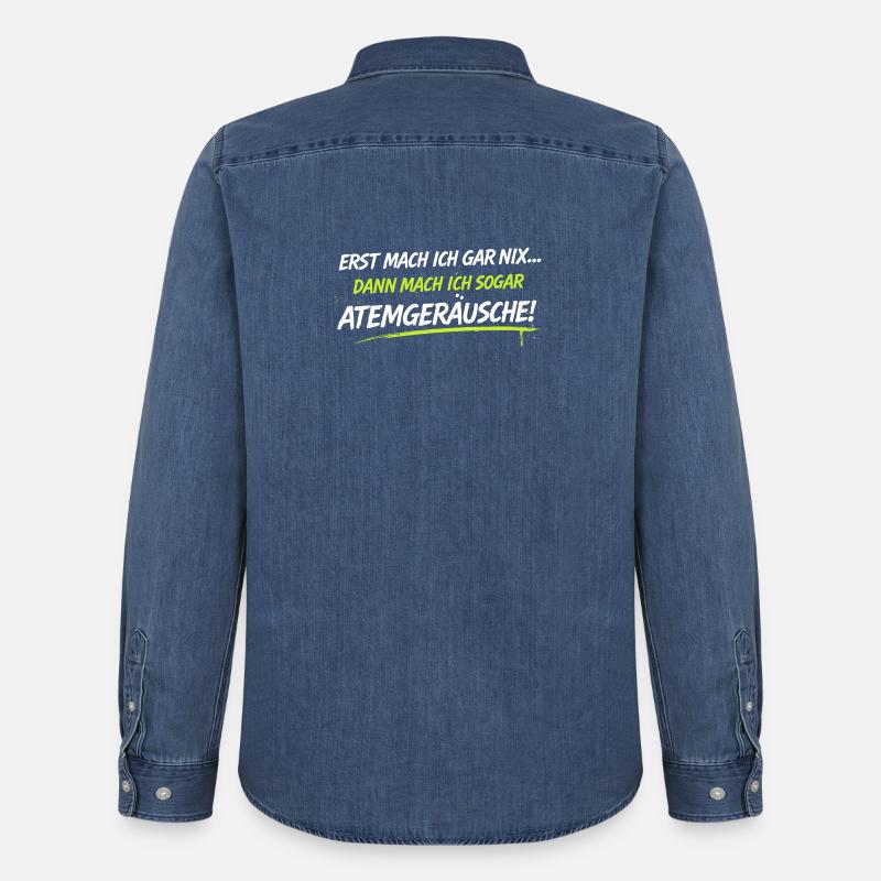 Atemgeräusche Neon-Spruch - Männer Jeanshemd Organic von Stanley/Stella - verwaschenes Mittelblau 