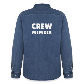 Crew Members Around Modern Team Staff Event Group - Men’s Organic Denim Shirt by Stanley/Stella - mid washy  - Back - AI Model Male 185 light (185cm)