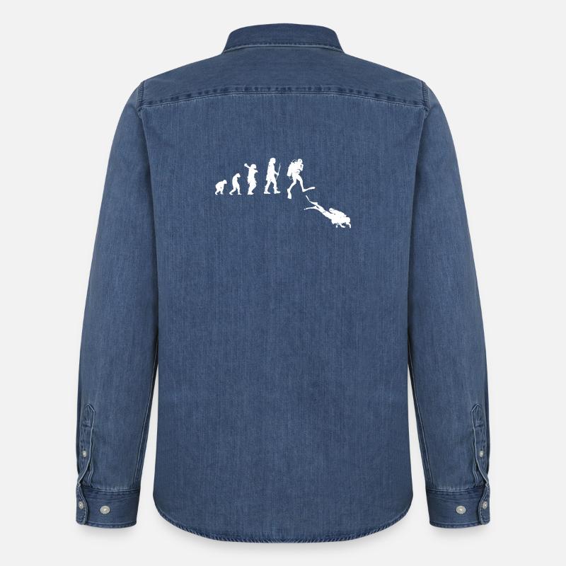 Illustration de l’évolution du progrès humain - Chemise en denim homme bio Stanley/Stella - bleu moyen délavé