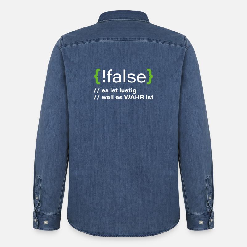 false - Lustiger Programmierer Spruch - Männer Jeanshemd Organic von Stanley/Stella - verwaschenes Mittelblau 