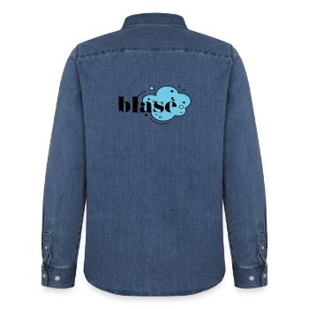 Blasé - Chemise en denim homme bio Stanley/Stella - bleu moyen délavé  - Dos - AI Model Male 185 light (185cm)
