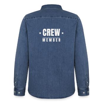 Crew Member Stars Badge Team Staff Event Festival - Men’s Organic Denim Shirt by Stanley/Stella - mid washy  - Back - AI Model Male 185 light (185cm)