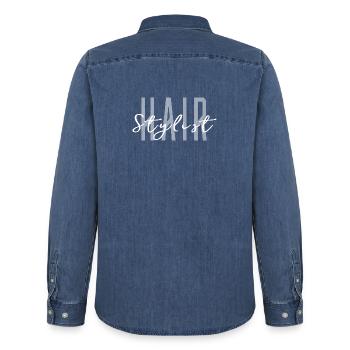 Coiffeur Coiffeur - Salon professionnel - Chemise en denim homme bio Stanley/Stella - bleu moyen délavé  - Dos - AI Model Male 185 light (185cm)