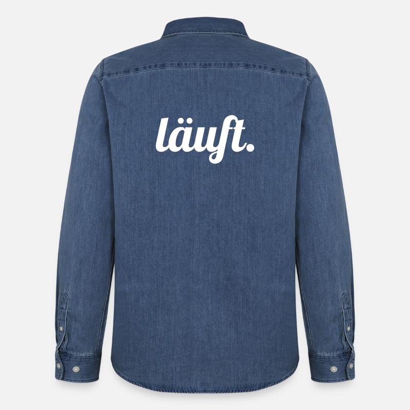 Läuft. Handlettering Script - Männer Jeanshemd Organic von Stanley/Stella - verwaschenes Mittelblau 
