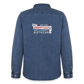 Sur la liste des vilains et ne regrette rien XMas Spruch - Chemise en denim homme bio Stanley/Stella - bleu moyen délavé  - Dos - AI Model Male 185 light (185cm)