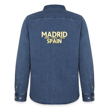 Madrid – Espagne - Chemise en denim homme bio Stanley/Stella - bleu moyen délavé  - Dos - AI Model Male 185 light (185cm)