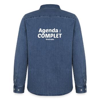 Agenda complet retraité - Chemise en denim homme bio Stanley/Stella - bleu moyen délavé  - Dos - AI Model Male 185 light (185cm)