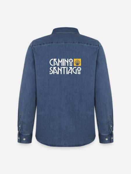 Camino de Santiago | Cammino di Santiago | Refuso Art Deco - Camicia in denim uomo bio di Stanley/Stella - blu medio slavato 