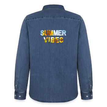 Summer Vibes Sunflower - Männer Jeanshemd Organic von Stanley/Stella - verwaschenes Mittelblau  - Hinten - AI Model Male 185 light (185cm)