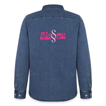 Law Mom Laws - Men’s Organic Denim Shirt by Stanley/Stella - mid washy  - Back - AI Model Male 185 light (185cm)