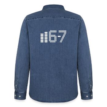 67 - Men’s Organic Denim Shirt by Stanley/Stella - mid washy  - Back - AI Model Male 185 light (185cm)