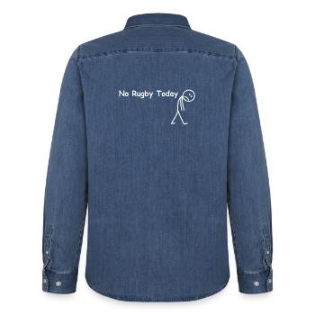 Pas de rugby aujourd’hui – joueur de rugby drôle - Chemise en denim homme bio Stanley/Stella - bleu moyen délavé  - Dos - AI Model Male 185 light (185cm)