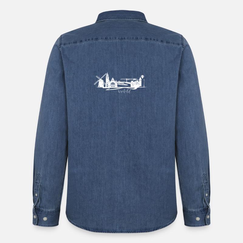 Krefeld Skyline mit Windmühle - Männer Jeanshemd Organic von Stanley/Stella - verwaschenes Mittelblau