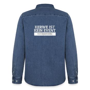 SARCASM - Kerwe is endurance training. - Men’s Organic Denim Shirt by Stanley/Stella - mid washy  - Back - AI Model Male 185 light (185cm)