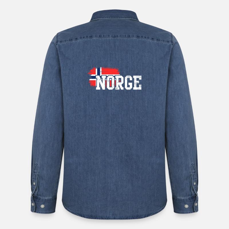 Norge Flag Splash Bold - Männer Jeanshemd Organic von Stanley/Stella - verwaschenes Mittelblau 