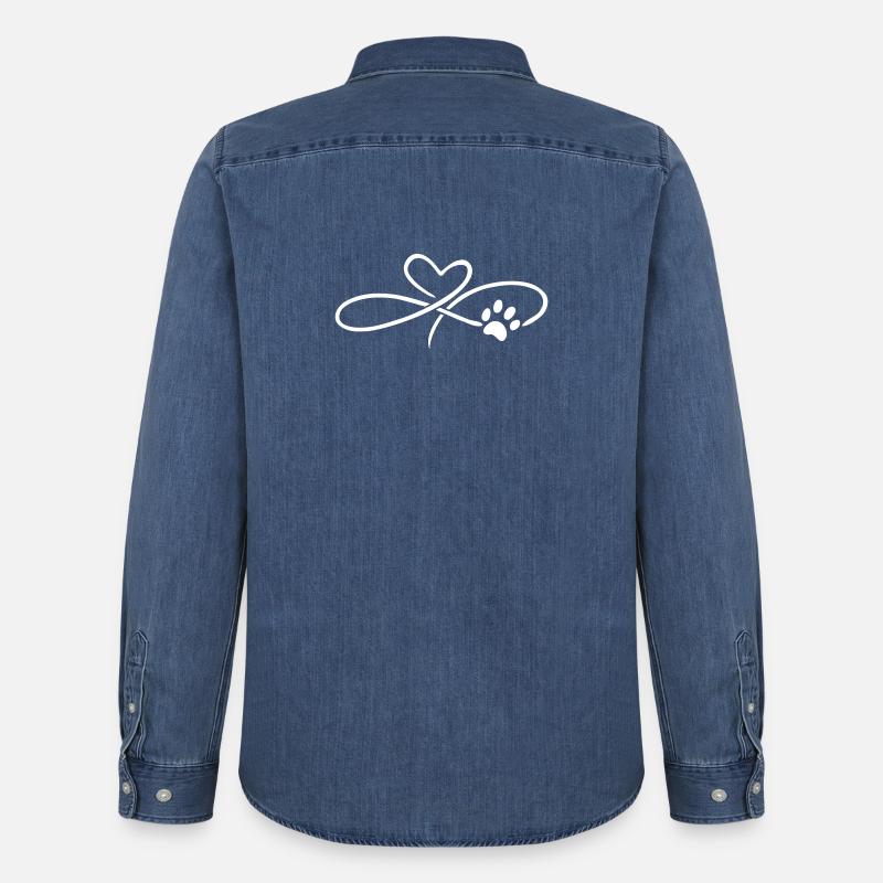 Infinity Herz mit Pfote Hund Katze - Männer Jeanshemd Organic von Stanley/Stella - verwaschenes Mittelblau 