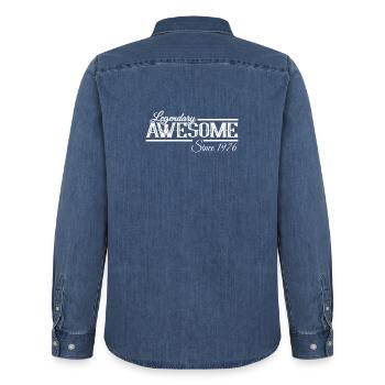Légendaire 50e anniversaire millésime 1976 - Chemise en denim homme bio Stanley/Stella - bleu moyen délavé  - Dos - AI Model Male 185 light (185cm)