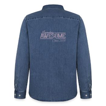 Legendary 18th Birthday Vintage Vintage 2008 - Men’s Organic Denim Shirt by Stanley/Stella - mid washy  - Back - AI Model Male 185 light (185cm)